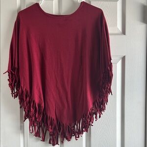 Fringed Burgundy Women's Poncho Top